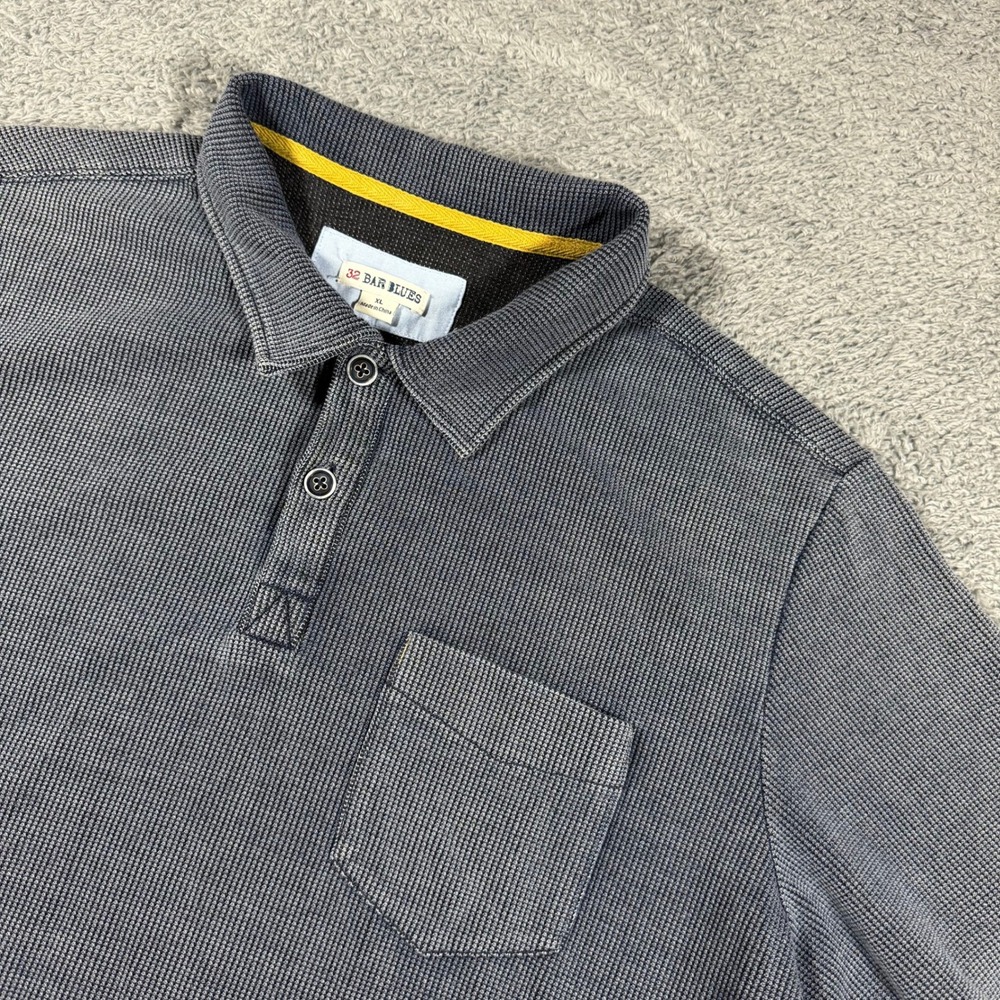 32 Bar Blues Polo Shirt Mens XL Gray Waffle Knit Short Sleeve Pocket Casual